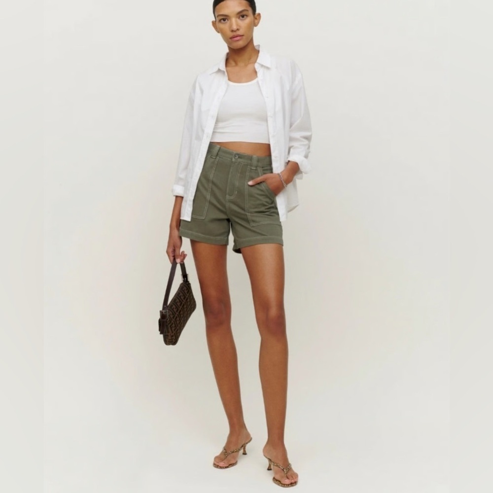 Reformation Women’s Utility Army Green High Rise Cargo Shorts, Size 26